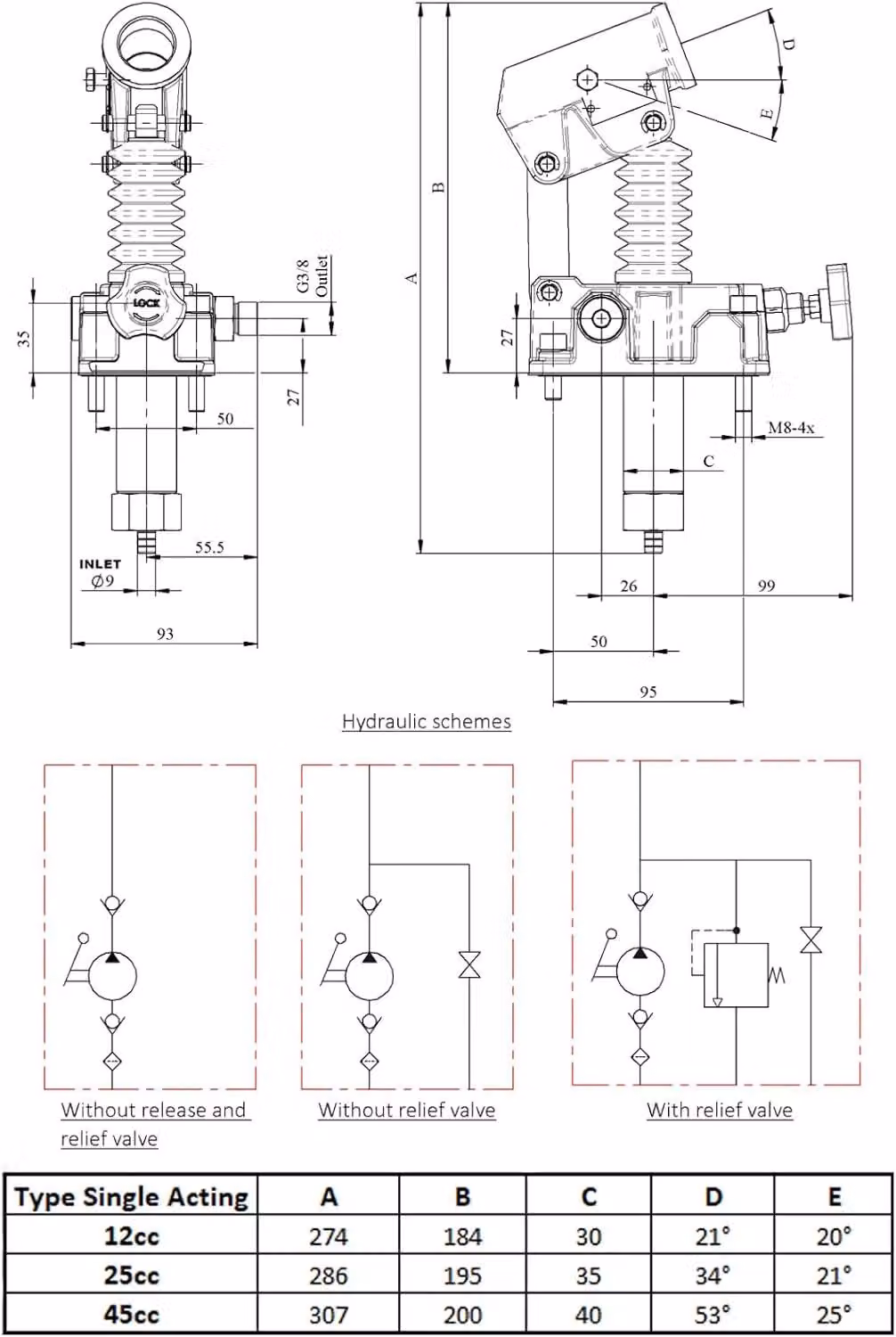 Pompa manuale idraulica, a semplice o doppia azione, da 45 cc, con serbatoio dell'olio da 3-5 litri, adatta per carichi pesanti