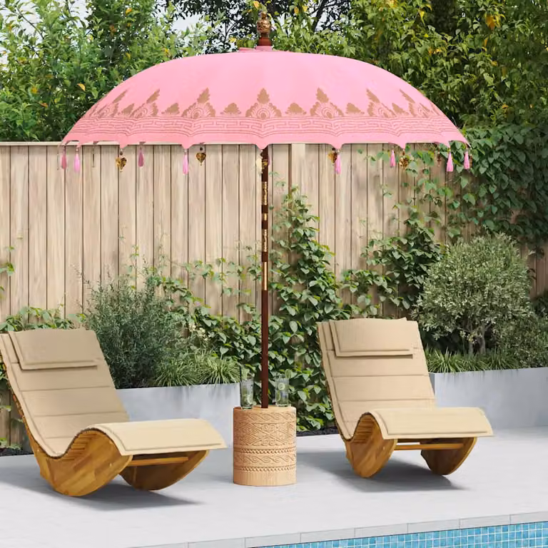 Ombrellone Balinese rosa vidaXL con palo centrale in legno e bambù L/P/H: 215 x 215 x 260 cm