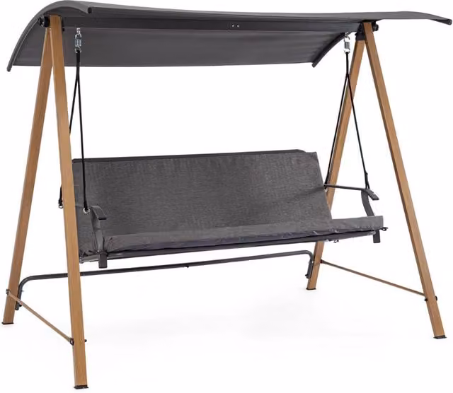 Dondolo da Giardino 3 Posti con Cuscini 205x125x165h cm in Acciaio e Textilene Icaro Naturale e Grigio Scuro