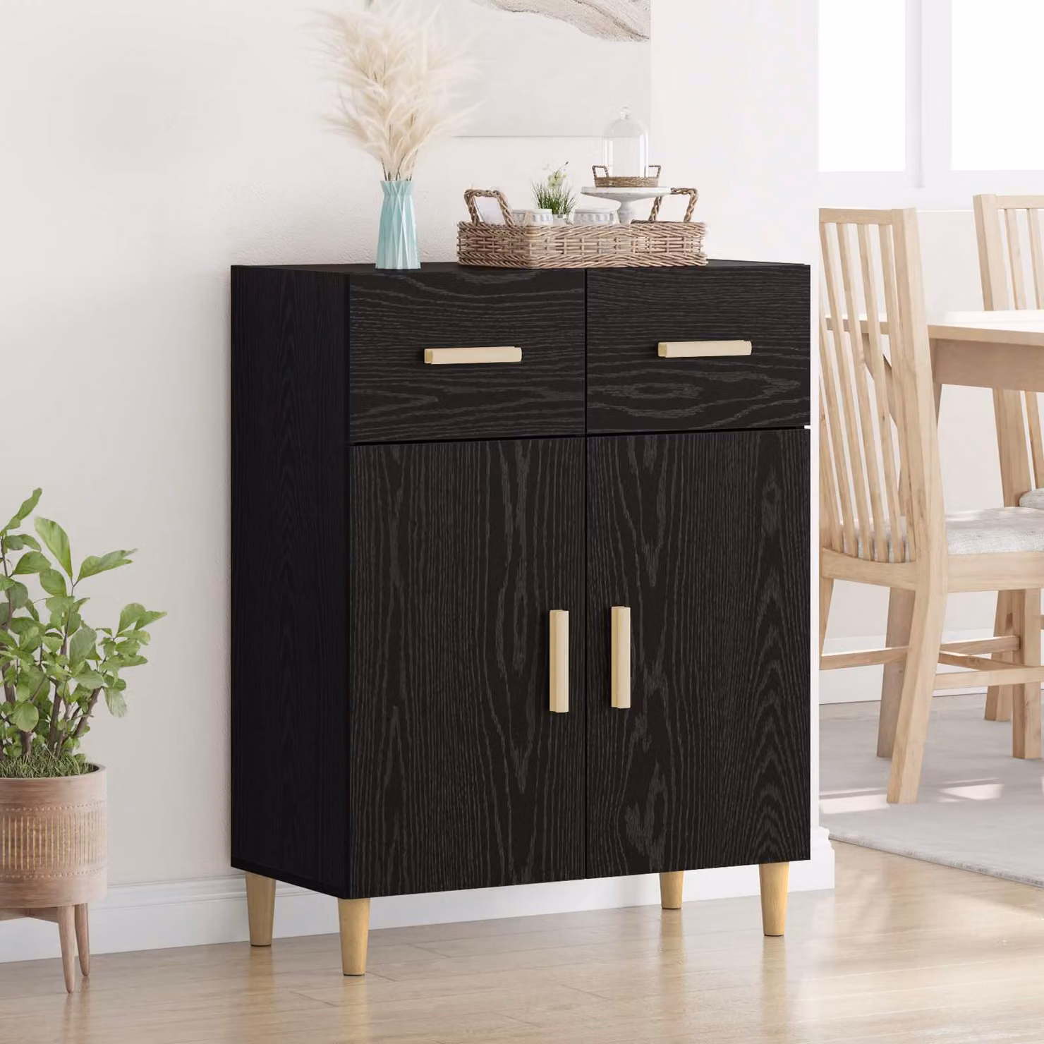 Credenza moderna vidaXL in legno ingegnerizzato nero, L: 69.5 cm, P: 34 cm, H: 89 cm