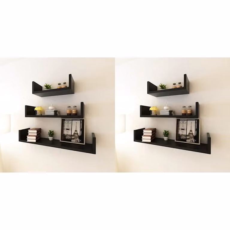 Set di 6 mensole da parete vidaXL in MDF nero opaco
