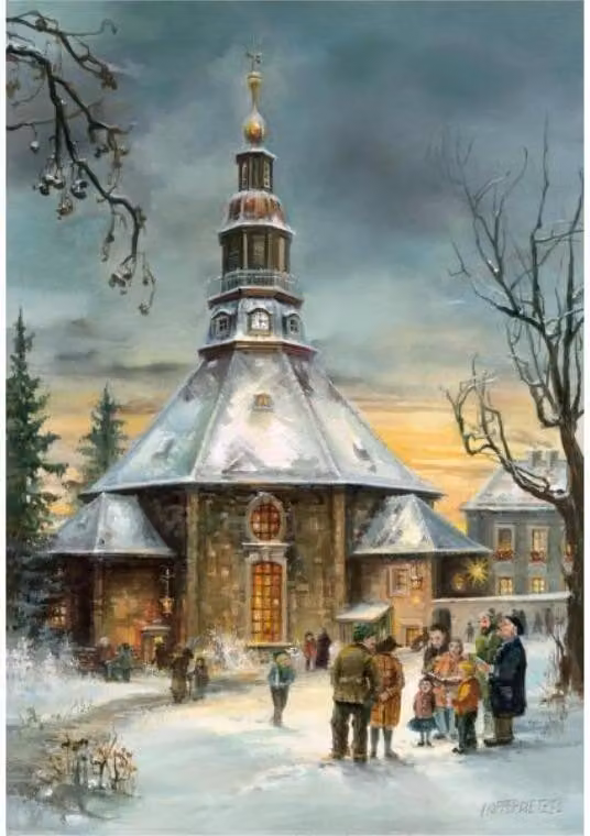 Calendario dell'Avvento della chiesa di Seiffen con motivi dei Monti Metalliferi
