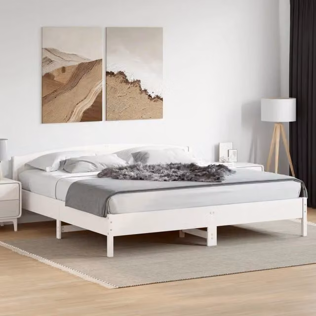 Giroletto senza Materasso Bianco 200x200 cm Legno Massello Pino 3216189