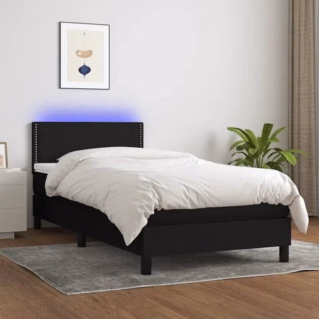 Letto a Molle con Materasso e LED-Struttura Letto con Materasso Nero 90x200 cm in Tessuto 337202