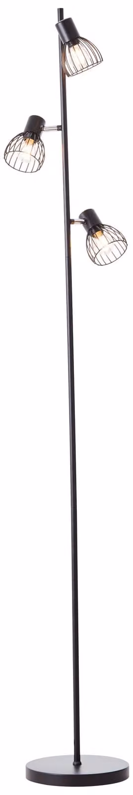 Lampada BRILLIANT, lampada da terra Blacky a 3 luci, nero opaco, 3x D45, E14, 25 W, con interruttore a pedale