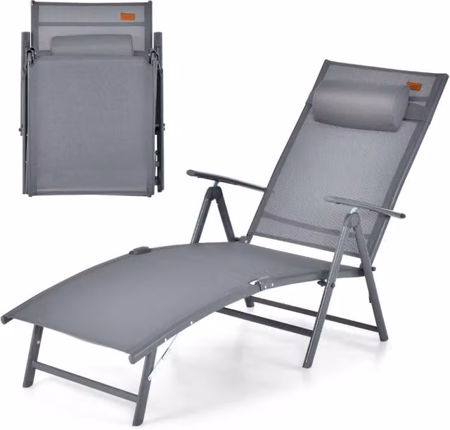 Sedia a sdraio pieghevole Design Mania in textilene grigio con schienale regolabile e braccioli, portata massima 150 kg – 1