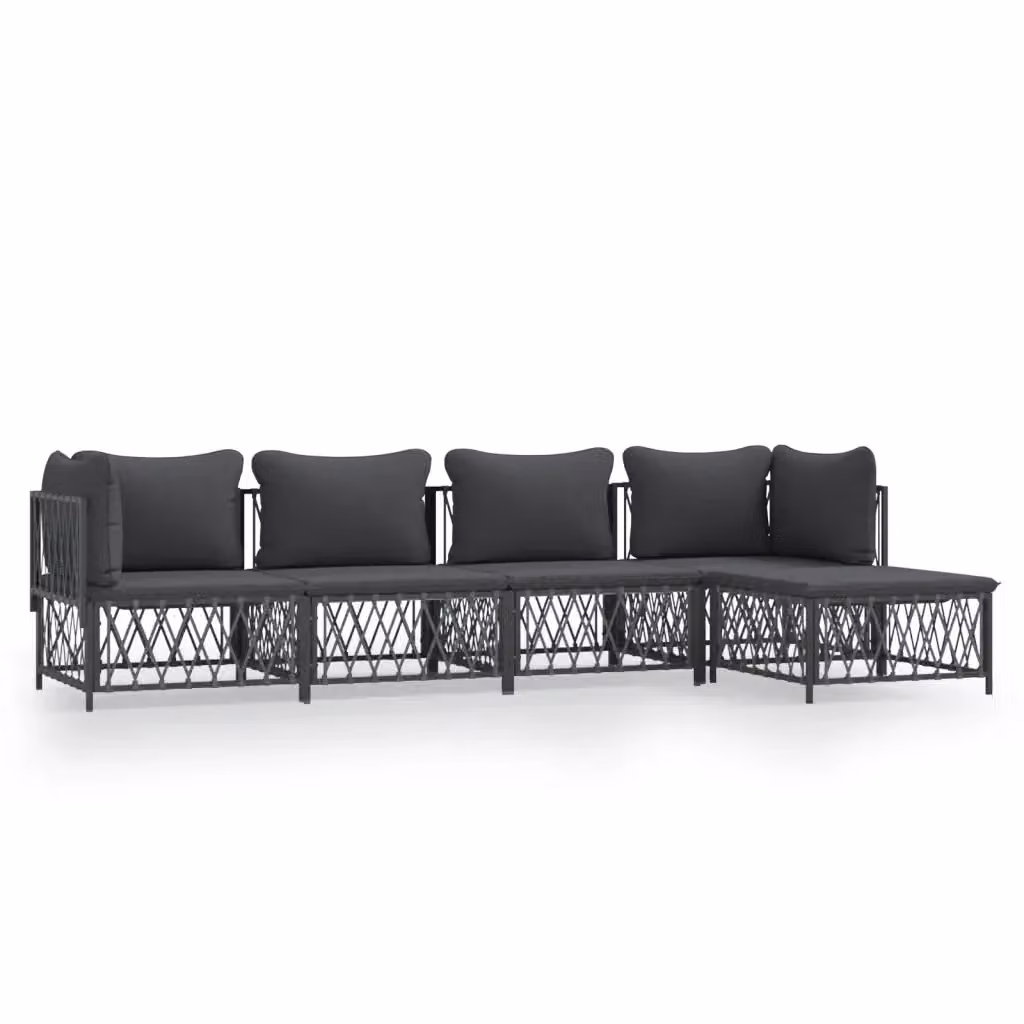 Set Salotto da Giardino vidaXL 5 Pezzi con Cuscini in Textilene e Acciaio Antracite e Grigio – 2