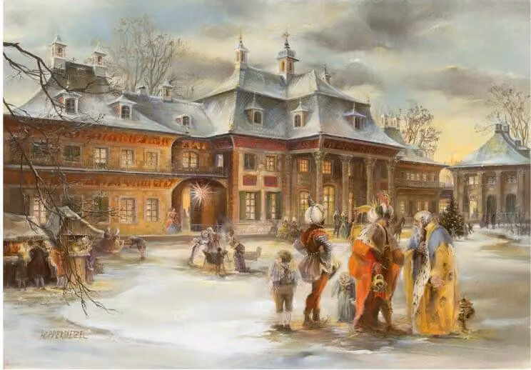 Calendario dell'Avvento "Pillnitz" con motivo del castello – Brück & Sohn, 38x26 cm
