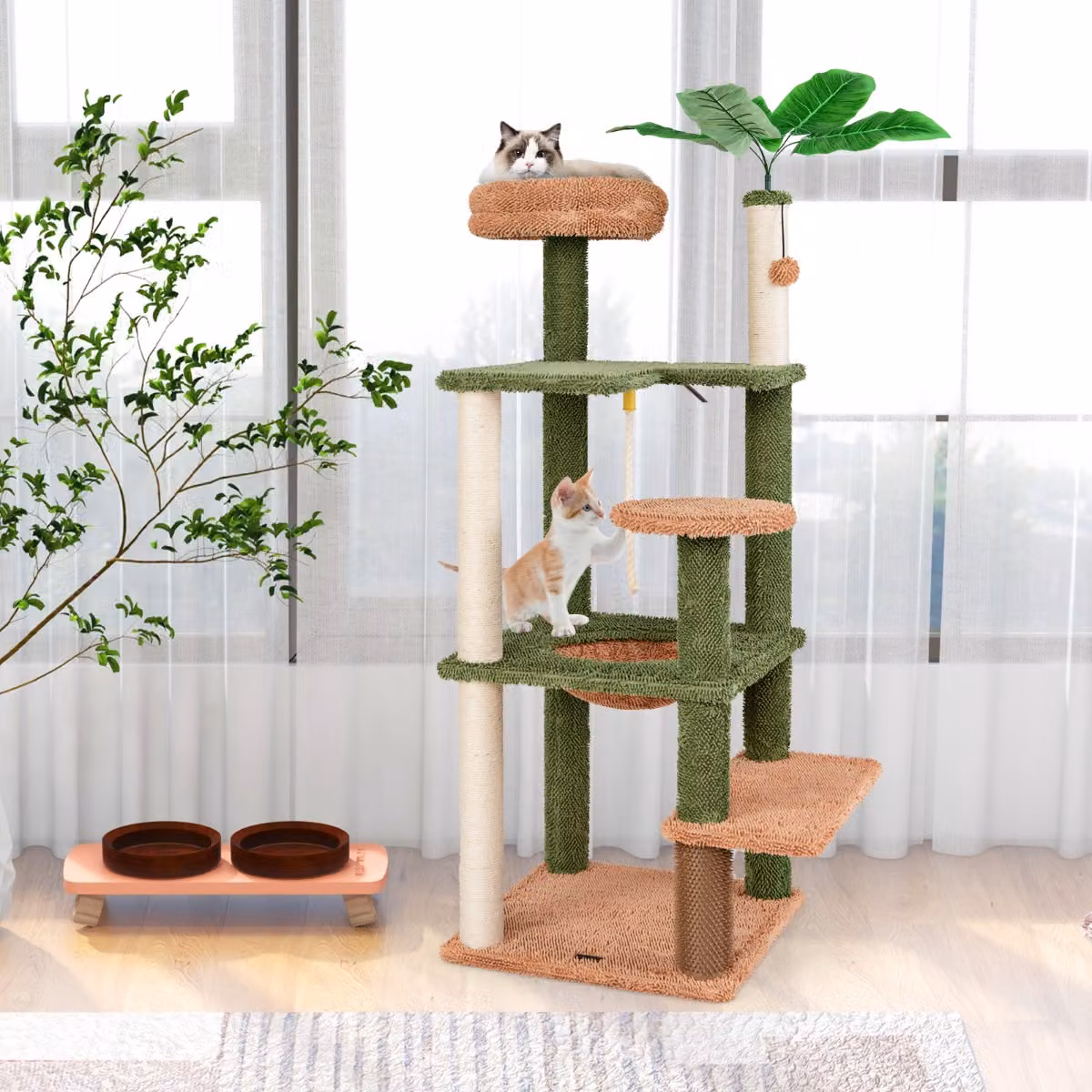 Albero per gatti Costway Verde con tiragraffi in sisal e giocattoli integrati, Altezza: 152 cm