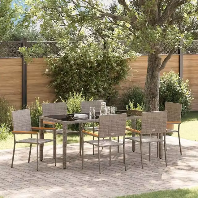 Set da Pranzo per Giardino 7 pz Grigio polyrattan 3365397