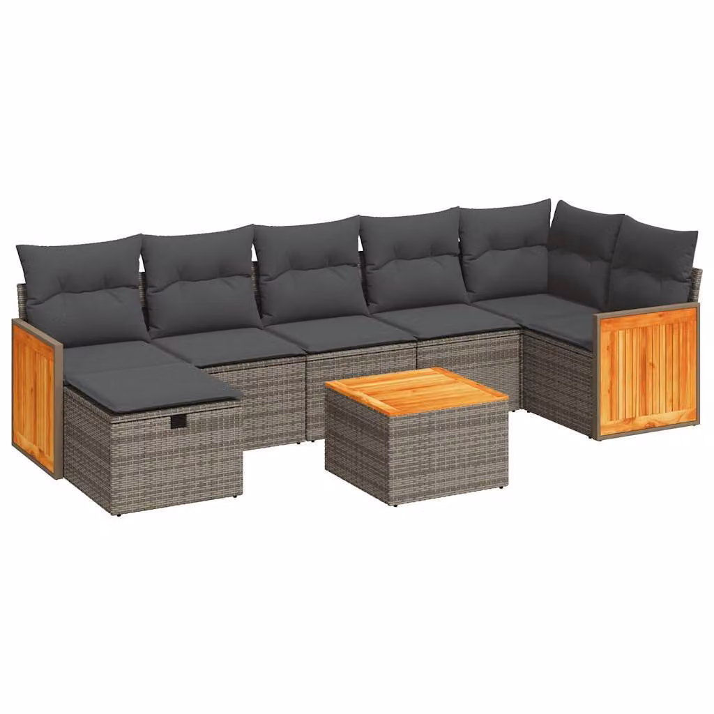 Set Divano da Giardino 8 pz con Cuscini Grigio in Polyrattan