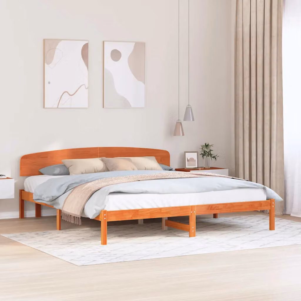 Struttura del letto moderna vidaXL in pino massello marrone cerato L 180 x P 200 cm
