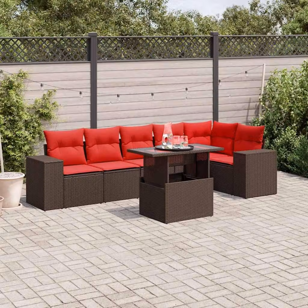 Maison Exclusive - Set di 7 pezzi per giardino con cuscini, marrone, polyrattan