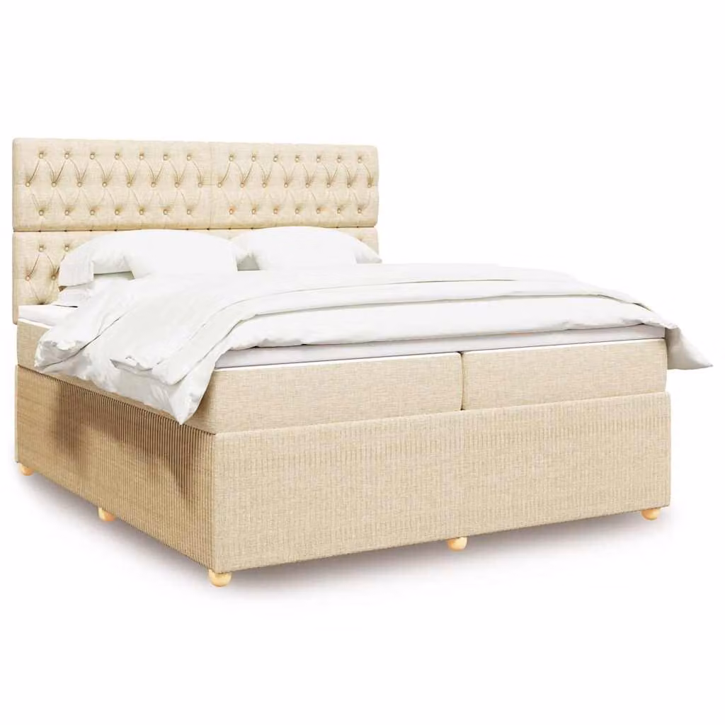 vidaXL Giroletto a Molle con Materasso Ibrido in Tessuto Beige e Bianco L/P: 200 x 200 cm