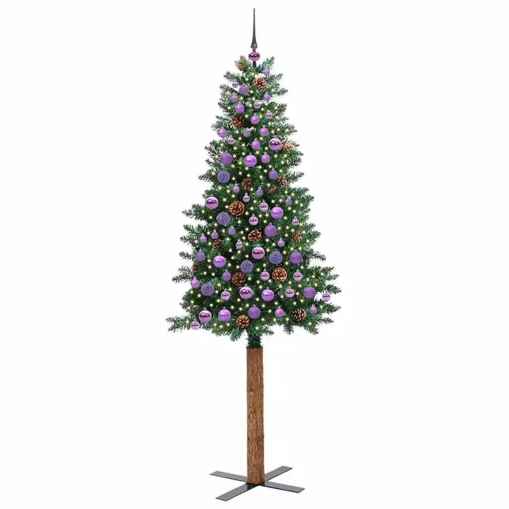 Albero di Natale snodato verde vidaXL con 300 LED luce bianca calda e supporto in legno, Altezza: 210 cm – 2