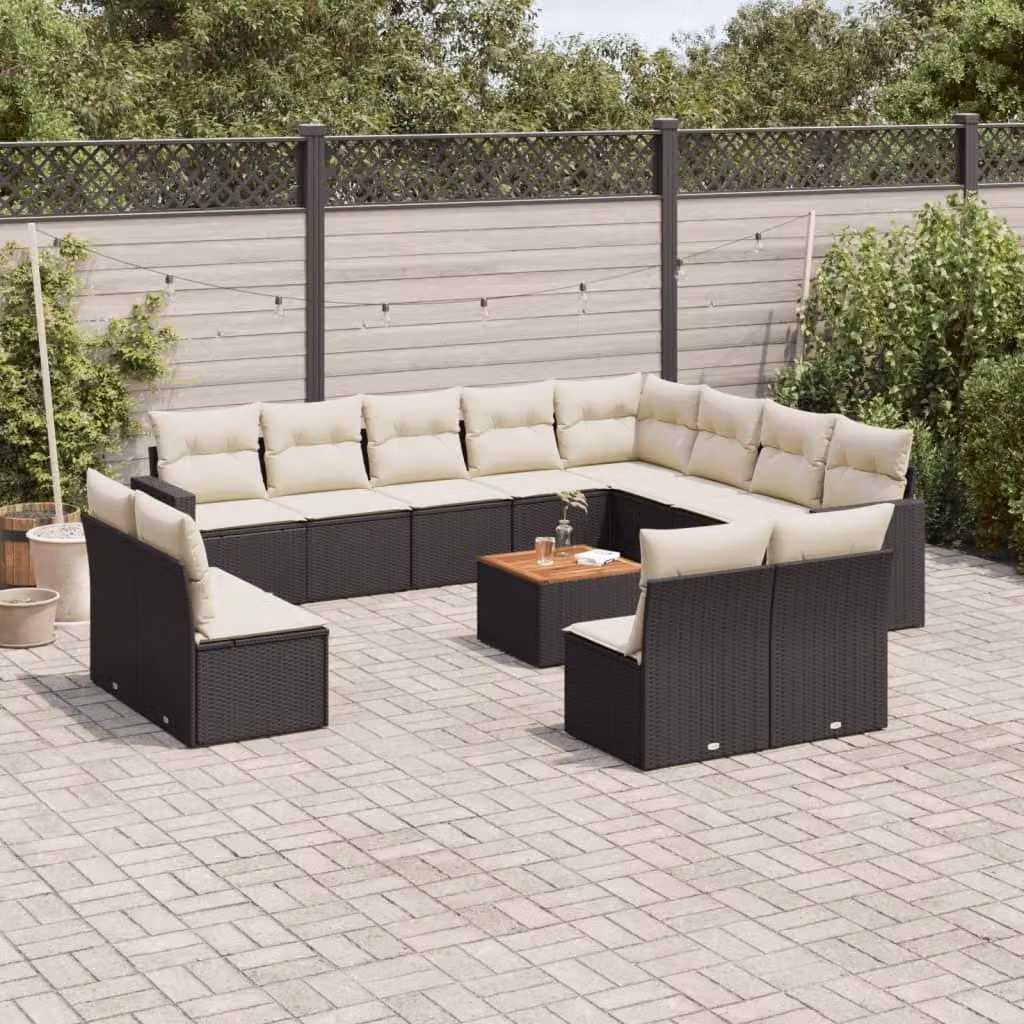 Maison Exclusive - Set da giardino 13 pezzi con cuscini in polyrattan nero