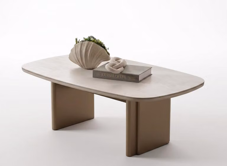 Tavolino da divano beige, design moderno, finiture di alta qualità, aspetto armonioso e senza tempo