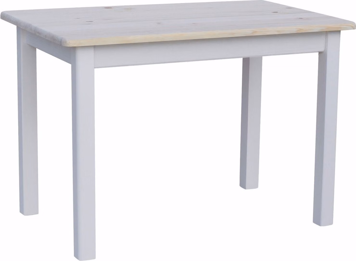 Tavolo bianco in legno di pino massiccio con piano non laccato 90 x 60 cm