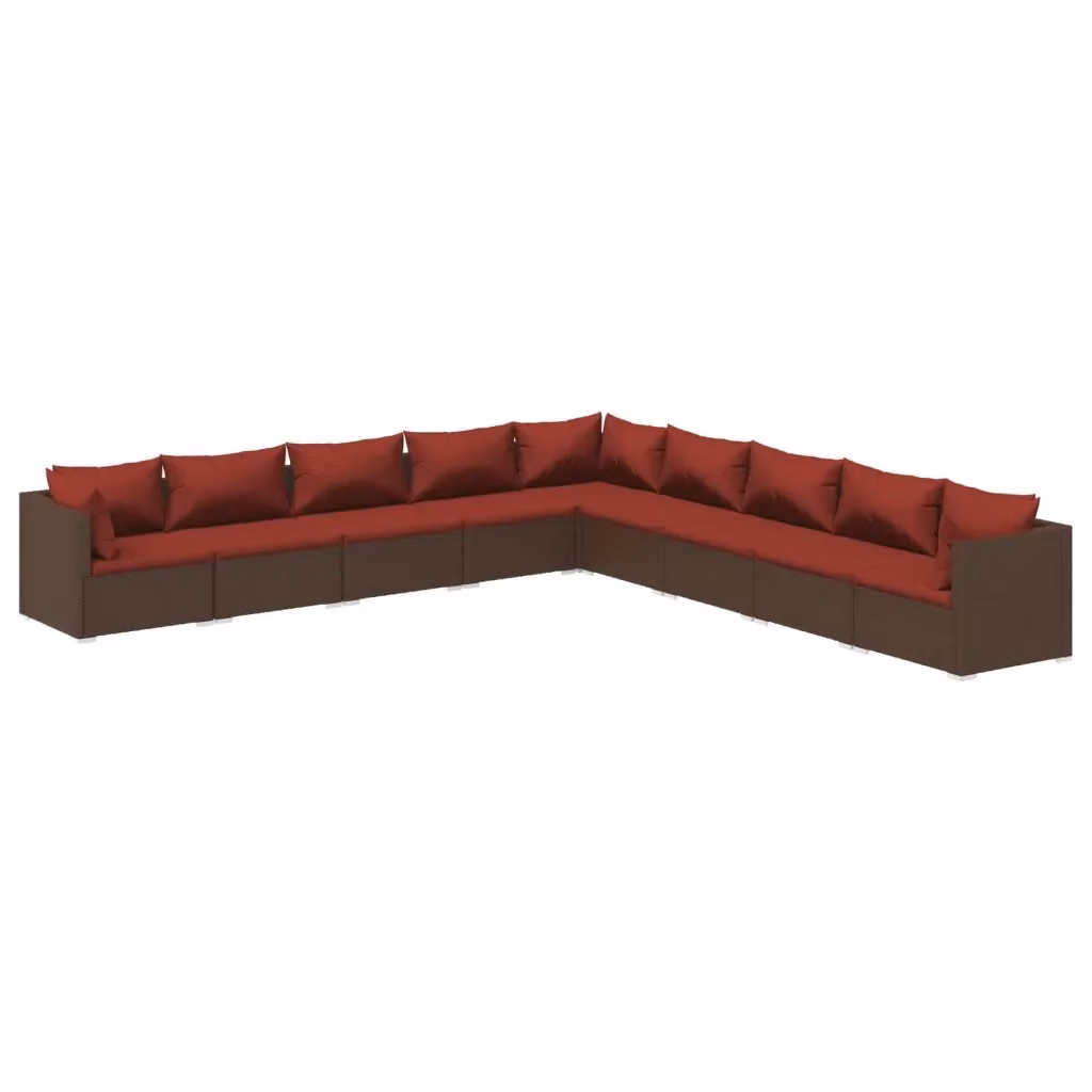 Set di Divani da Giardino a L vidaXL in Polyrattan Marrone con Cuscini e Coperture Rimovibili – 2
