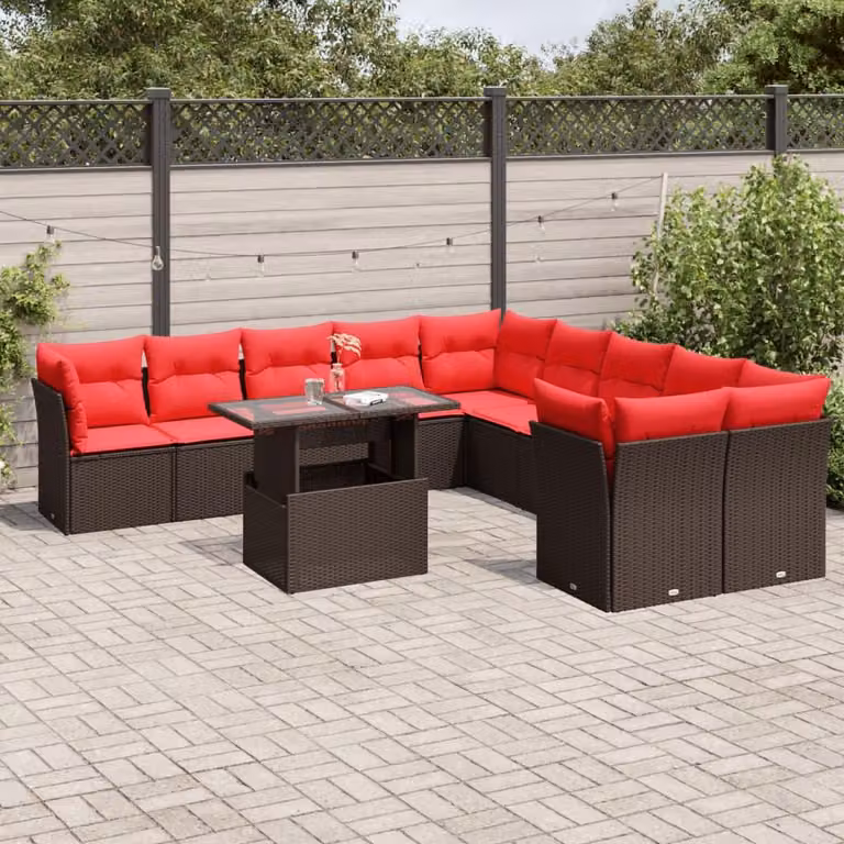 Maison Exclusive - Set da giardino 11 pezzi con cuscini, marrone, polyrattan