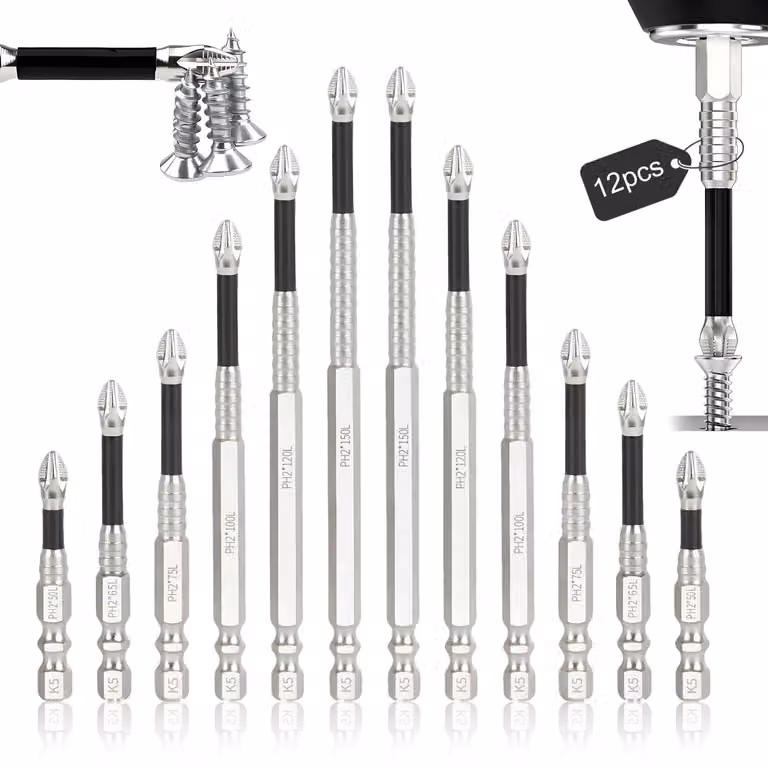 Set di 12 punte per cacciavite con gambo esagonale magnetico