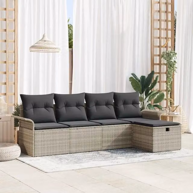 Set Divano da Giardino 5 pz Grigio chiaro polyrattan 3358861