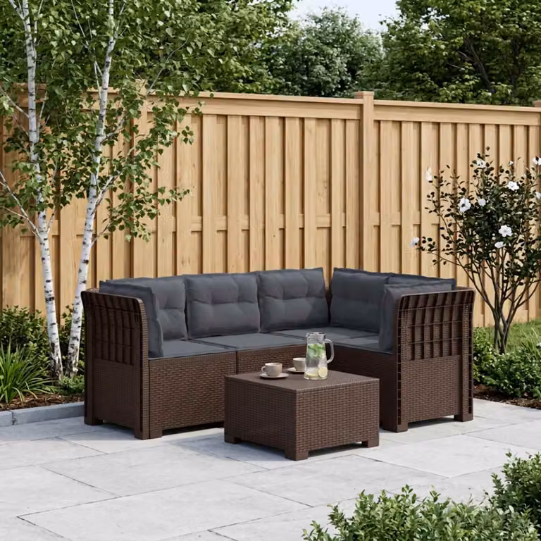 Divano da giardino a L vidaXL per 4 persone con cuscini in tessuto resistente ai raggi UV, colore marrone e grigio