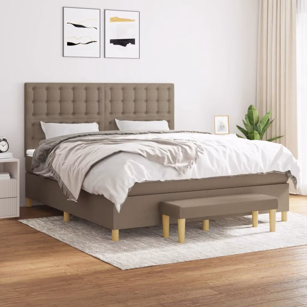vidaXL Letto Ibrido con Giroletto a Molle e Materasso in Tessuto Beige e Bianco L/P/H: 180 x 200 x 128 cm – 1