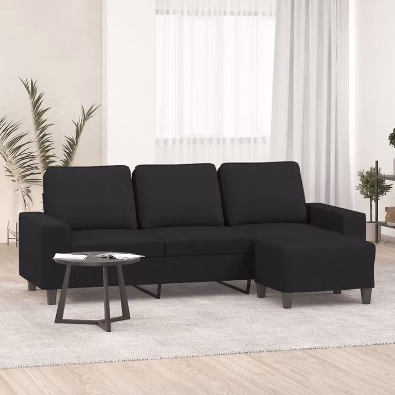 Maison Exclusive - Divano a tre posti con poggiapiedi, nero, 180 cm, in tessuto