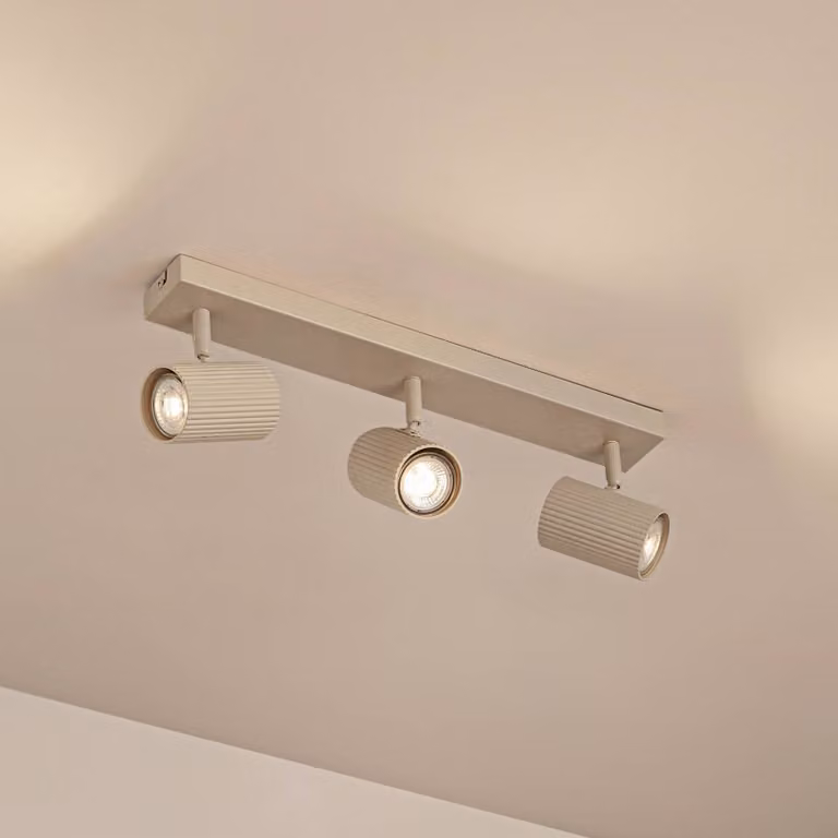 Faretti da soffitto Lindby Kardis, beige, a 3 luci, metallo, GU10 Kardis Lindby, dimmerabile, Crema / Ambra, Corridoio, Alluminio, Moderno, Faretto