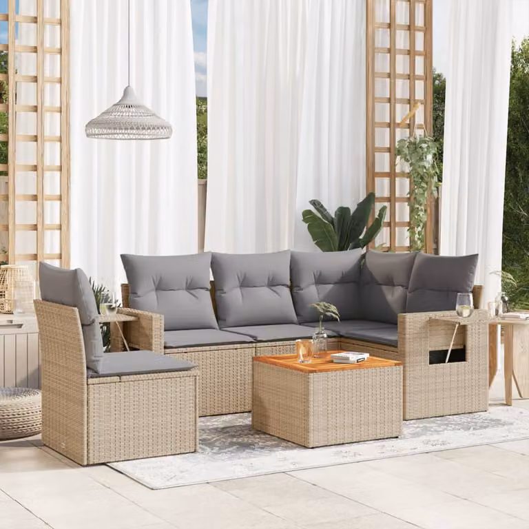 vidaXL Set Divano da Giardino a L 6 pz in Polyrattan con Cuscini Beige e Grigio