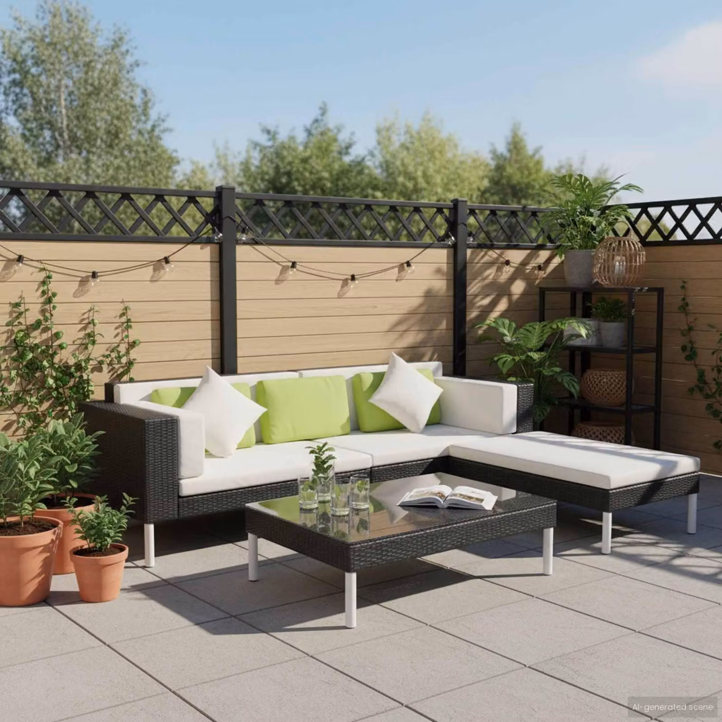 Maison Exclusive - Set da giardino 4 pezzi con cuscini in polyrattan nero