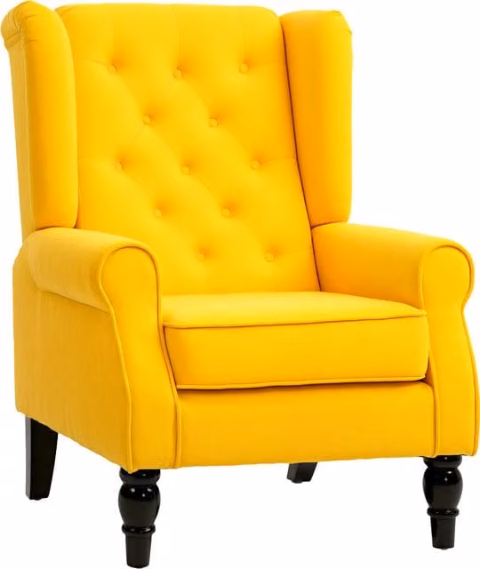 Poltrona in stile classico HOMCOM in velluto giallo con gambe in legno per soggiorno, camera da letto o ufficio