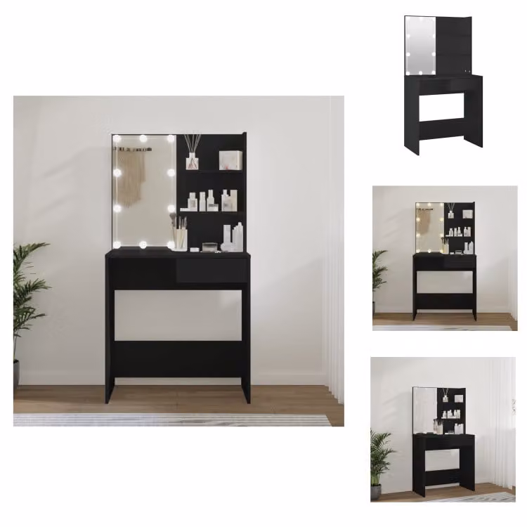 vidaXL Tavolino da toilette con luci LED nero 74,5x40x141 cm - Tavolini da toilette