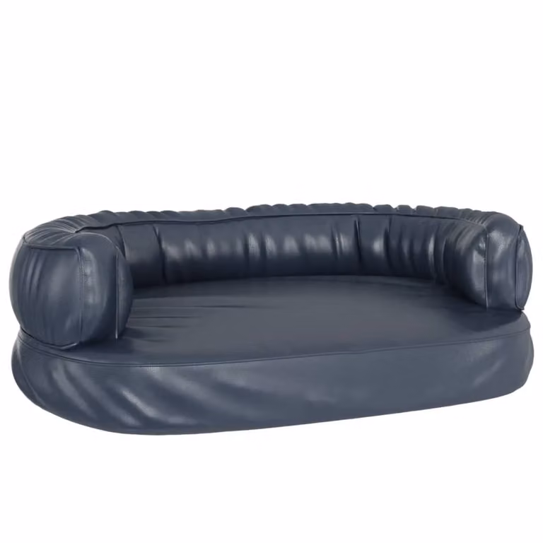 Letto Cani Ergonomico Gommapiuma Blu Scuro 75x53 cm Pelle finta