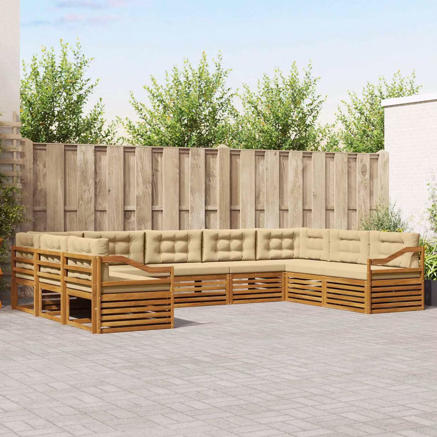Set di divani da esterno vidaXL 9 pz in legno di acacia con cuscini beige e marrone