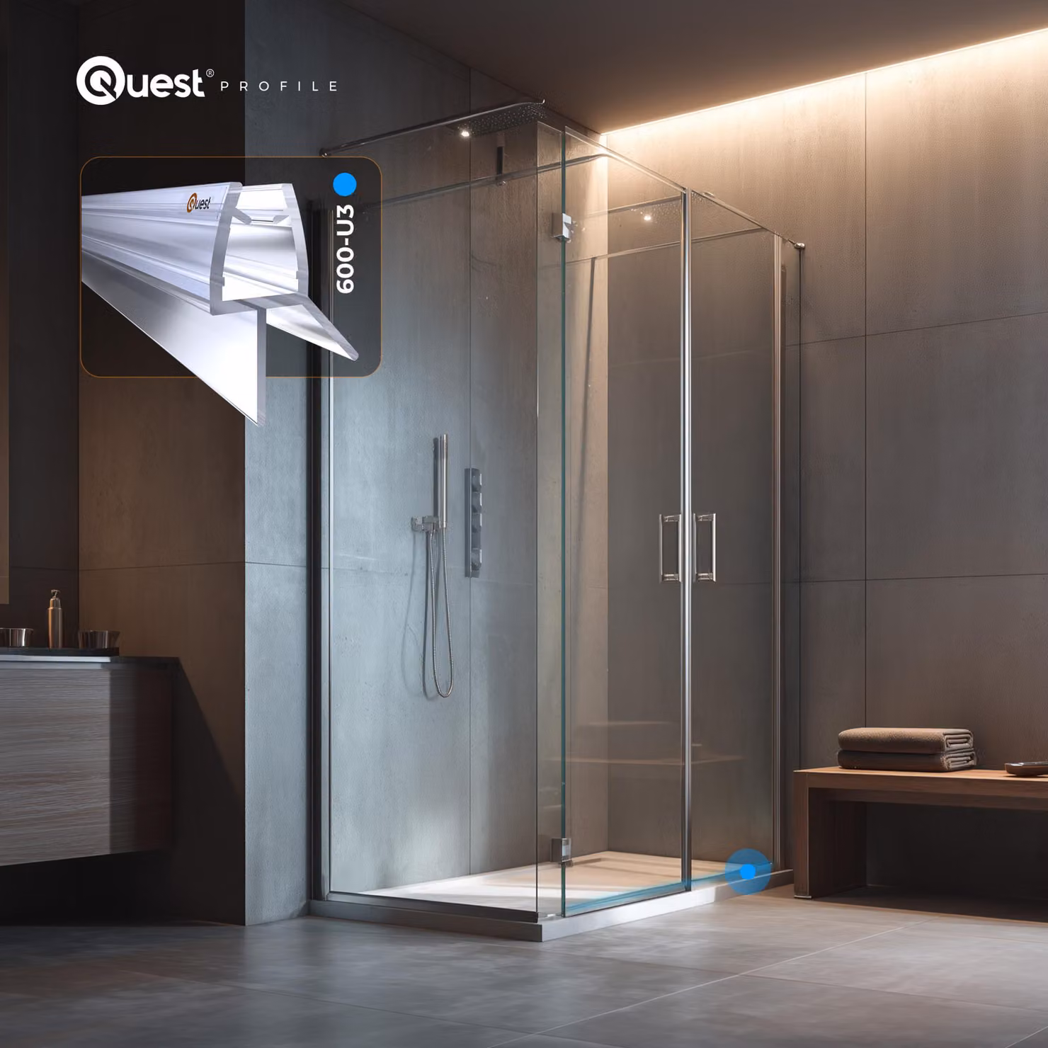 QUEST guarnizione doccia inferiore 100 cm trasparente, 2 pezzi