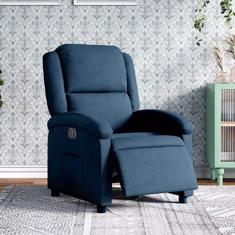 Poltrona Reclinabile Elettrica vidaXL in Velluto Blu con Braccioli