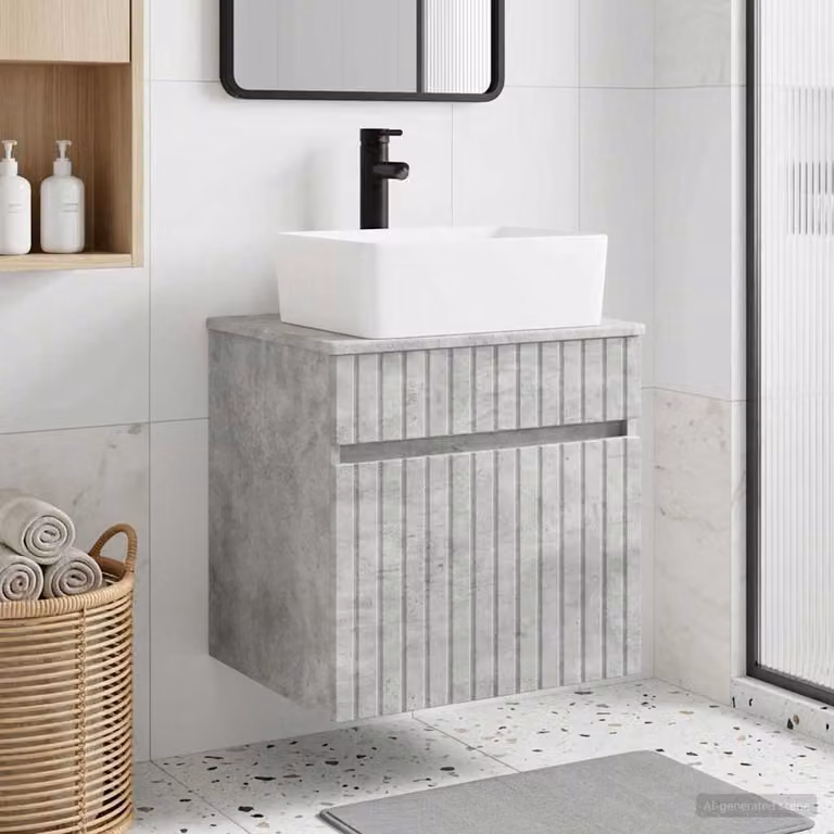 Mobile lavabo da parete vidaXL moderno in grigio con ante a cerniera L: 49 cm, P: 41 cm, H: 63 cm
