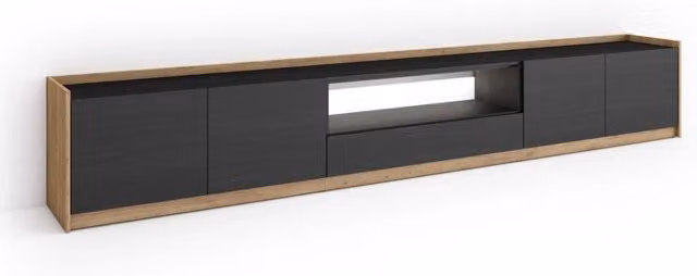 Mobile TV Soggiorno, 310x50x37 cm, Per TV fino a 80", LED, Nero e rovere