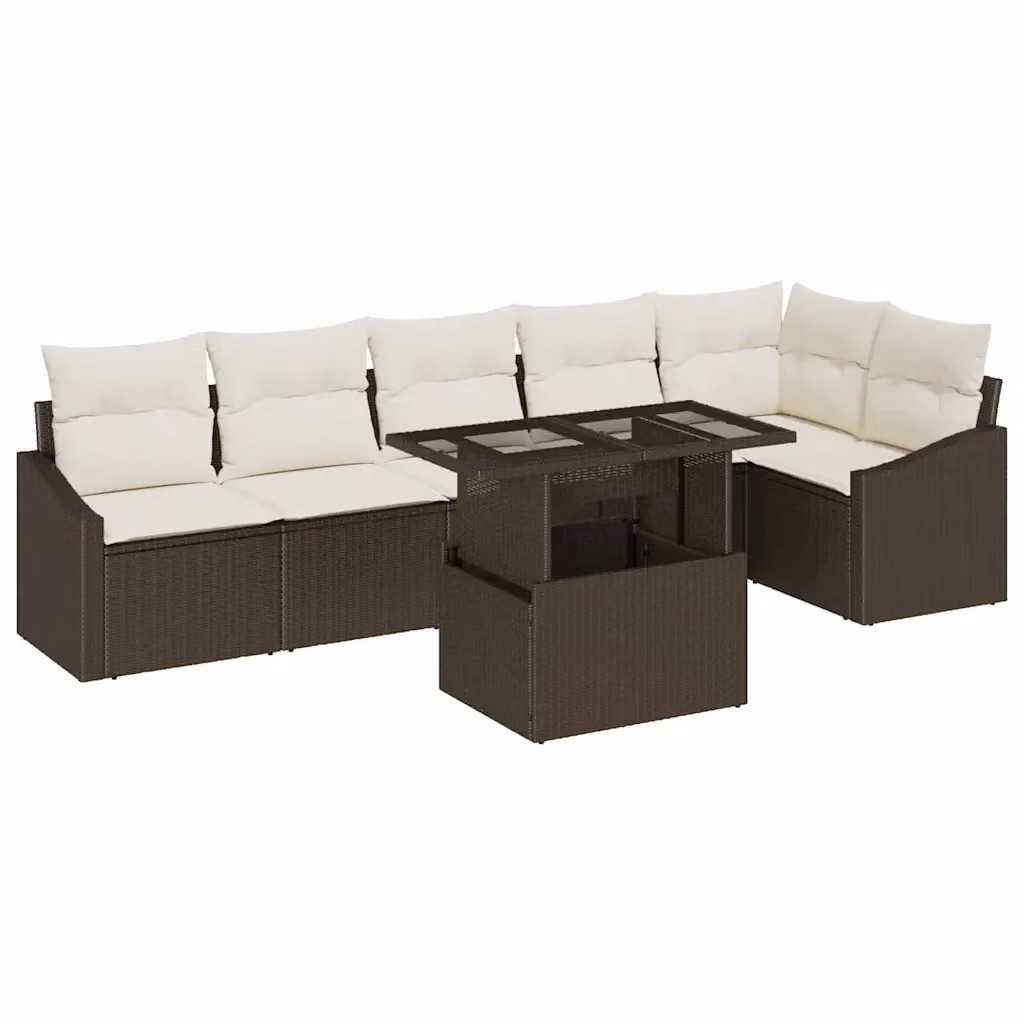 Set Divano da Giardino a Forma di L vidaXL con Tavolino da Caffè, 7 Pezzi, Marrone e Beige – 2