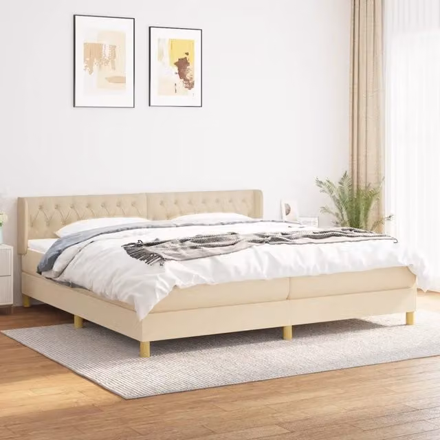 Letto Ibrido con Giroletto a Molle e Materasso vidaXL in Tessuto Beige e Bianco L/P: 200 x 200 cm