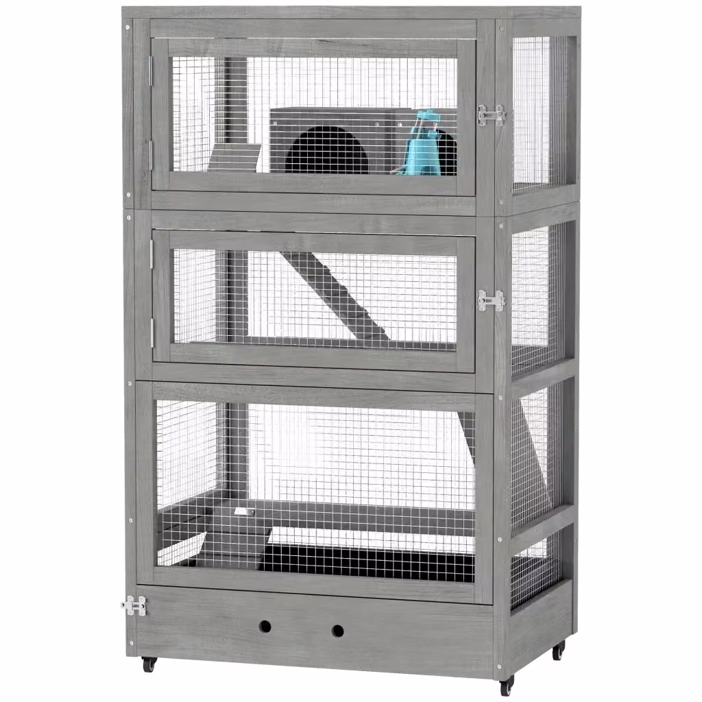Gabbia per Criceti Minimal in Legno di Abete Grigio L: 65 cm, P: 45 cm, H: 109 cm – 2