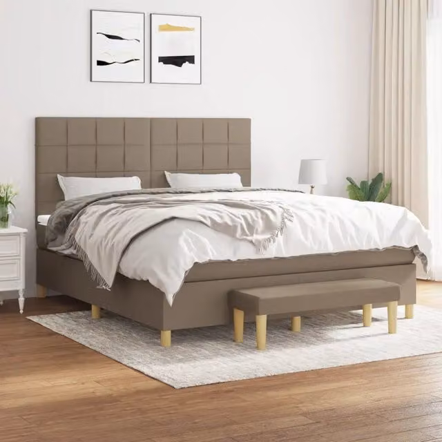 Letto Ibrido con Giroletto a Molle e Materasso vidaXL in Tessuto Beige e Bianco L/P: 180 x 200 cm – 1