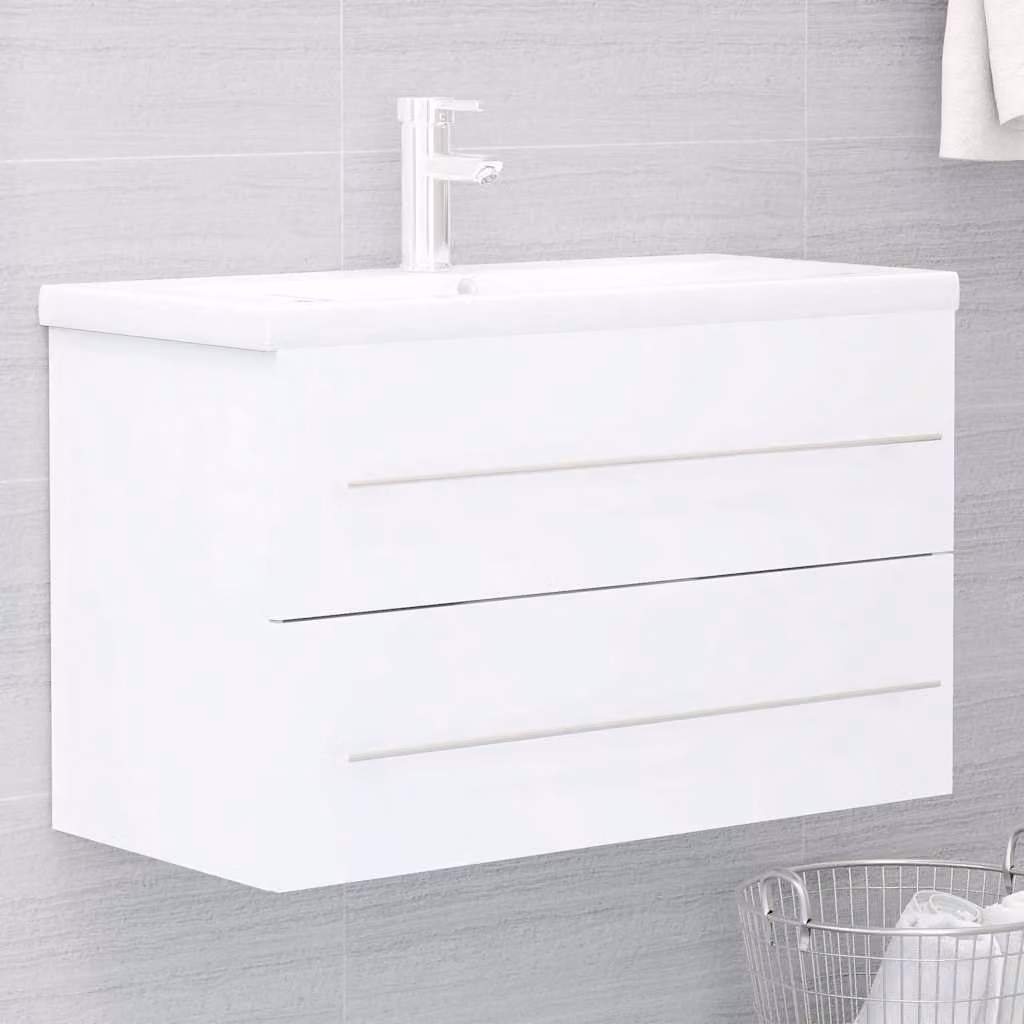 Lavabo Mobile da Bagno Moderno vidaXL Bianco in Legno e MDF L: 80 cm, P: 38,5 cm, H: 48 cm