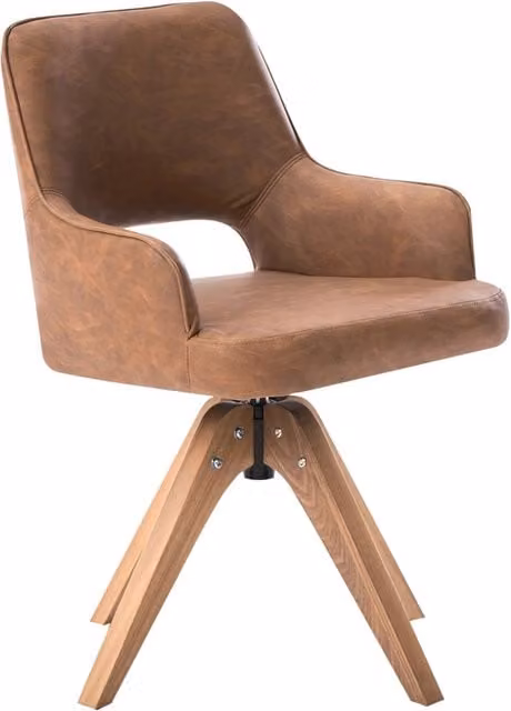 Sedia da pranzo girevole Beliani in ecopelle marrone con schienale curvo e gambe in legno di quercia oliato, stile scandinavo