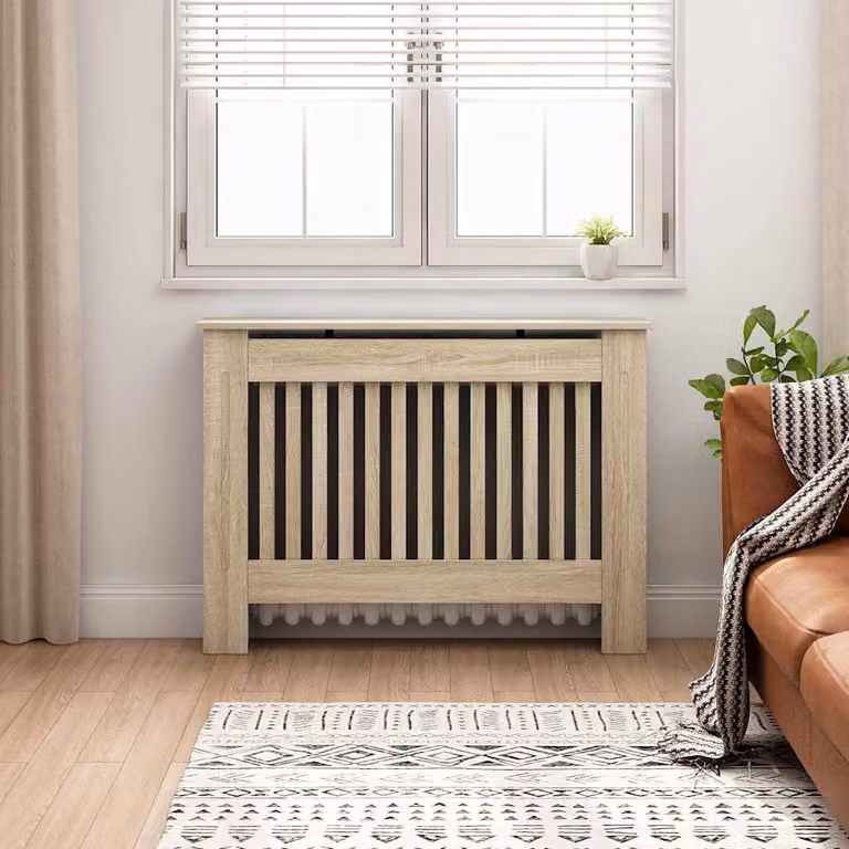 Copertura per radiatore vidaXL in legno multistrato, colore beige/marrone, L 112 cm x P 19 cm x H 81,5 cm