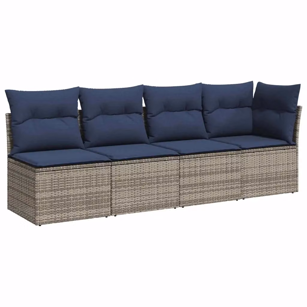 Divano da giardino a L con 4 posti vidaXL in rattan e metallo con cuscini grigi e blu – 2