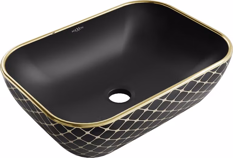 Mexen Rita lavabo da appoggio 45 x 32 cm, nero opaco/motivo oro a griglia - 21084579