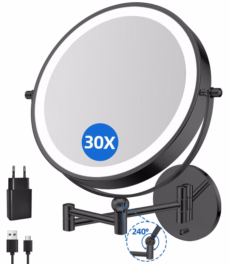 Specchio da trucco con ingrandimento 1x/20x, batteria da 4000 mAh, dimmerabile, 3 colori, controllo touch